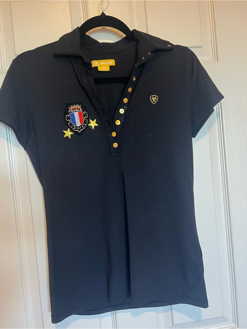 Ariat Ladies Navy Short-Sleeve Polo with Embroidered France Crest
